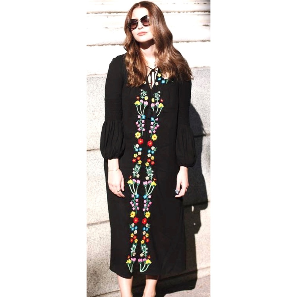 ZARA Ethnic Floral Embroidered Kaftan Maxi